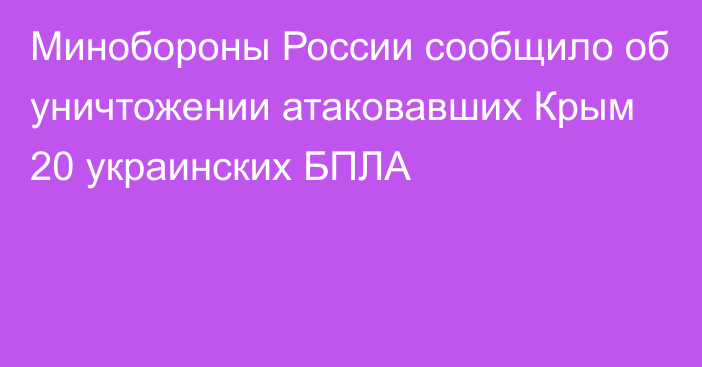 Минобороны России сообщило об уничтожении атаковавших Крым 20 украинских БПЛА