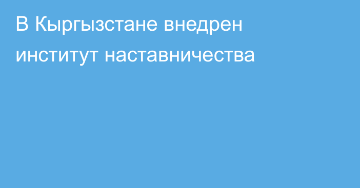 В Кыргызстане внедрен институт наставничества