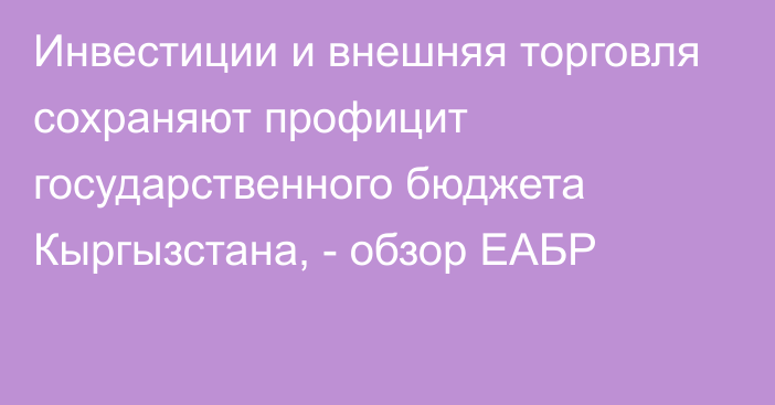 Инвестиции и внешняя торговля сохраняют профицит государственного бюджета Кыргызстана, - обзор ЕАБР