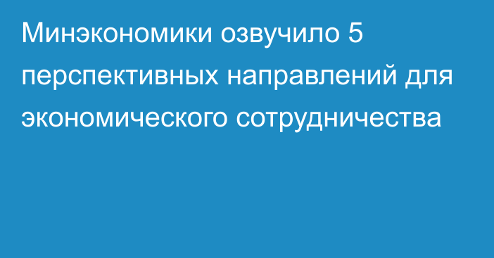 Минэкономики озвучило 5 перспективных направлений для экономического сотрудничества