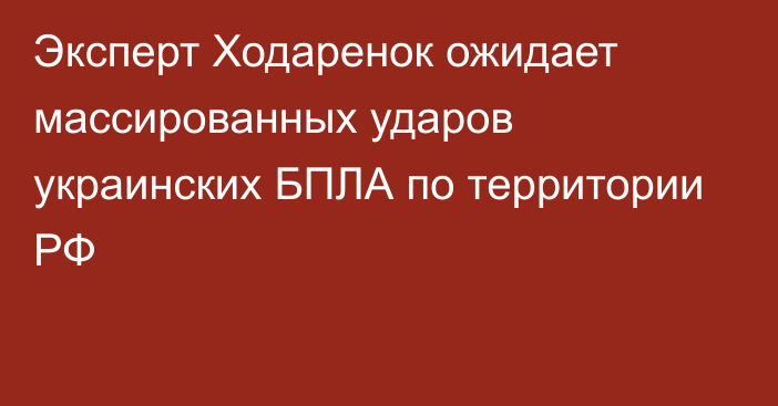 Эксперт Ходаренок ожидает массированных ударов украинских БПЛА по территории РФ