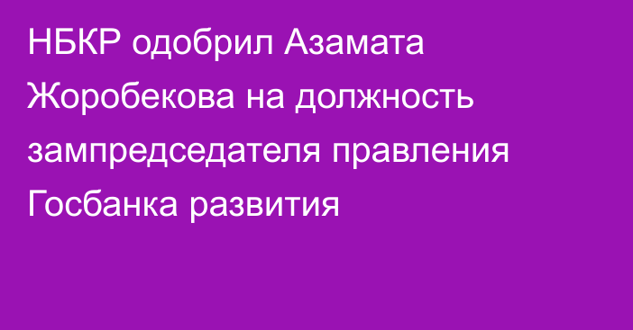 НБКР одобрил Азамата Жоробекова на должность  зампредседателя правления Госбанка развития