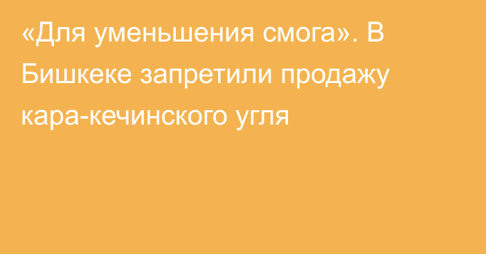 «Для уменьшения смога». В Бишкеке запретили продажу кара-кечинского угля