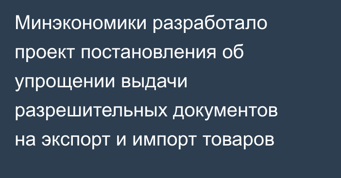 Минэкономики разработало проект постановления об упрощении выдачи разрешительных документов на экспорт и импорт товаров