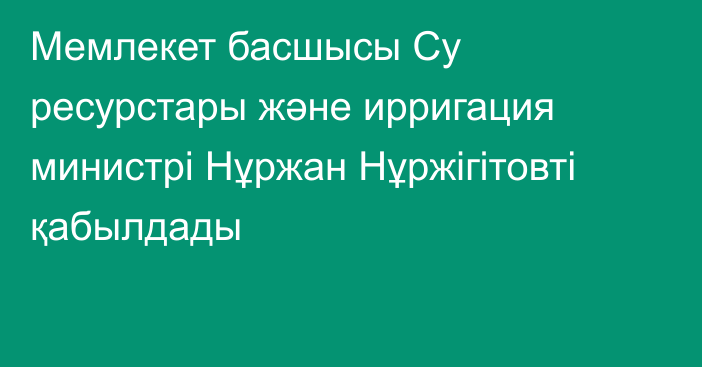 Мемлекет басшысы Су ресурстары және ирригация министрі Нұржан Нұржігітовті қабылдады