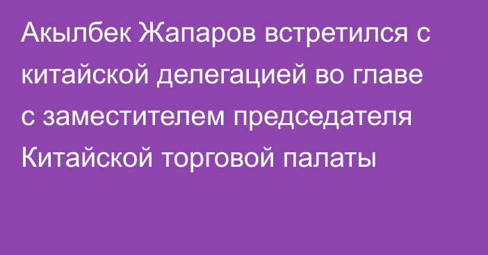 Акылбек Жапаров встретился с китайской делегацией во главе с заместителем председателя Китайской торговой палаты