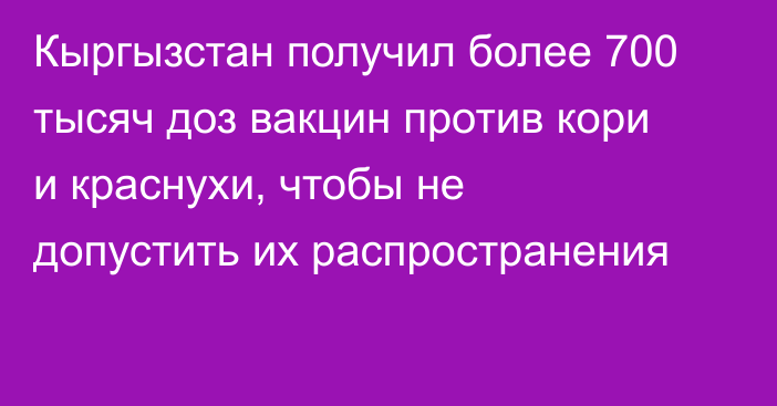 Кыргызстан получил более 700 тысяч доз вакцин против кори и краснухи, чтобы не допустить их распространения