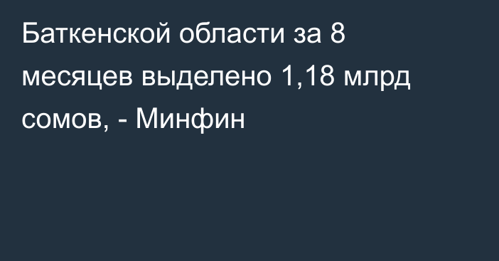 Баткенской области за 8 месяцев выделено 1,18 млрд сомов, - Минфин