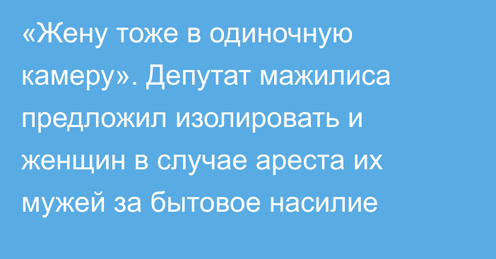 «Жену тоже в одиночную камеру». Депутат мажилиса предложил изолировать и женщин в случае ареста их мужей за бытовое насилие