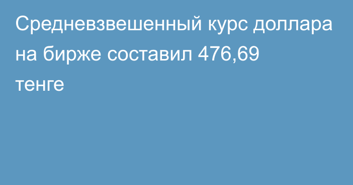 Средневзвешенный курс доллара на бирже составил 476,69 тенге