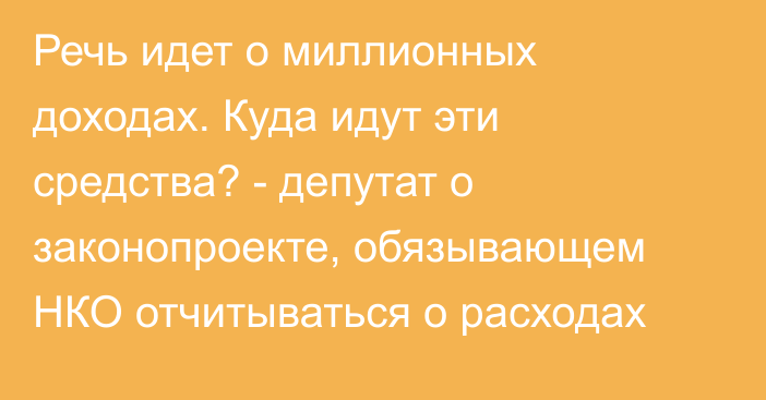 Речь идет о миллионных доходах. Куда идут эти средства? - депутат о законопроекте, обязывающем НКО отчитываться о расходах