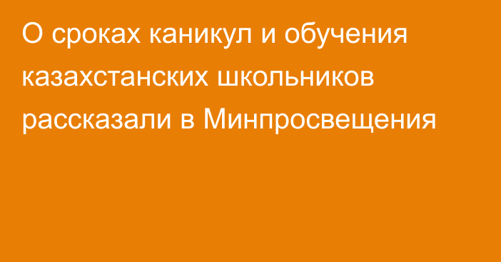 О сроках каникул и обучения казахстанских школьников рассказали в Минпросвещения