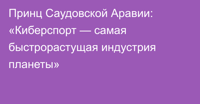 Принц Саудовской Аравии: «Киберспорт — самая быстрорастущая индустрия планеты»