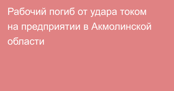 Рабочий погиб от удара током на предприятии в Акмолинской области