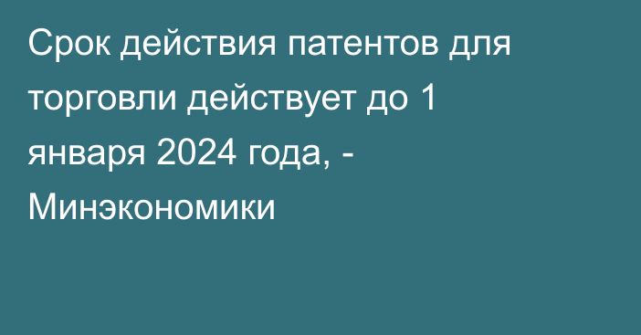 Срок действия патентов для торговли действует до 1 января 2024 года, - Минэкономики