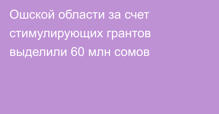 Ошской области за счет стимулирующих грантов выделили 60 млн сомов