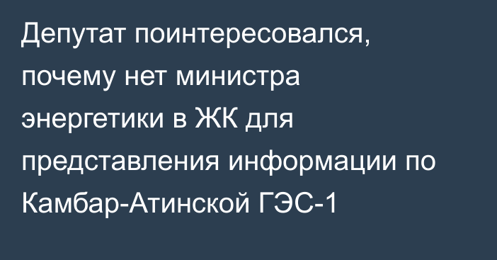 Депутат поинтересовался, почему нет министра энергетики в ЖК для представления информации по Камбар-Атинской ГЭС-1