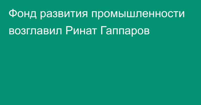 Фонд развития промышленности возглавил Ринат Гаппаров