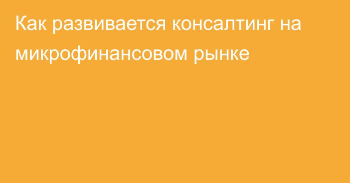 Как развивается консалтинг на микрофинансовом рынке