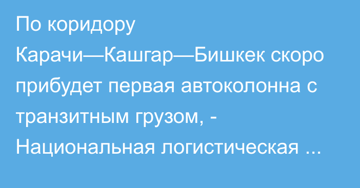 По коридору Карачи—Кашгар—Бишкек скоро прибудет первая автоколонна с транзитным грузом, - Национальная логистическая корпорация Пакистана