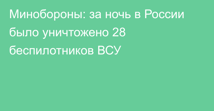 Минобороны: за ночь в России было уничтожено 28 беспилотников ВСУ