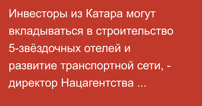 Инвесторы из Катара могут вкладываться в строительство 5-звёздочных отелей и развитие транспортной сети, - директор Нацагентства Т.Иманов