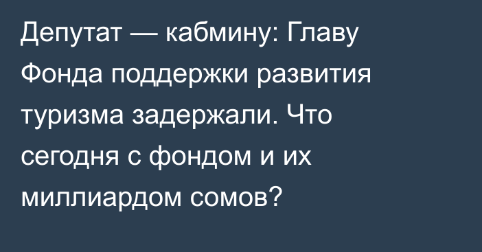 Депутат — кабмину: Главу Фонда поддержки развития туризма задержали. Что сегодня с фондом и их миллиардом сомов?