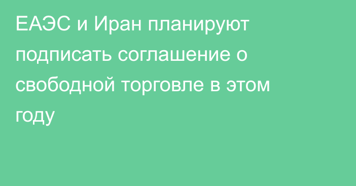 ЕАЭС и Иран планируют подписать соглашение о свободной торговле в этом году