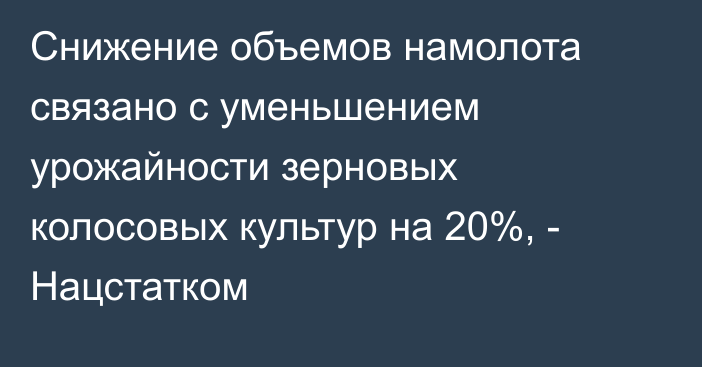 Снижение объемов намолота связано с уменьшением урожайности зерновых колосовых культур на 20%, - Нацстатком