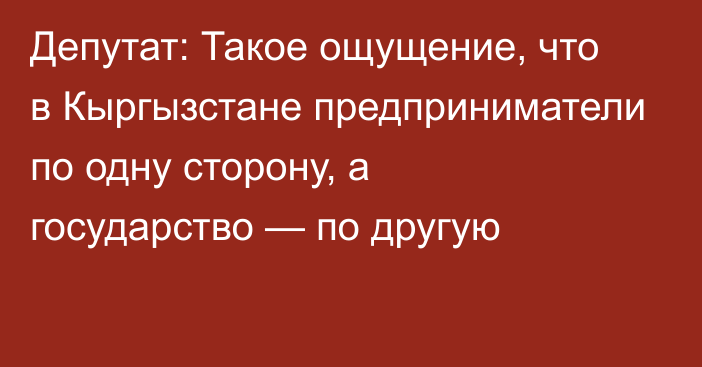 Депутат: Такое ощущение, что в Кыргызстане предприниматели по одну сторону, а государство — по другую