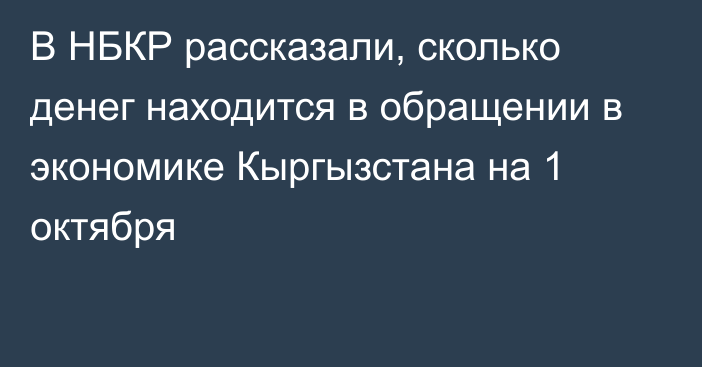 В НБКР рассказали, сколько денег находится  в обращении в экономике Кыргызстана на 1 октября