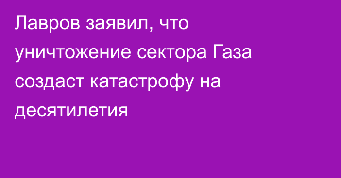 Лавров заявил, что уничтожение сектора Газа создаст катастрофу на десятилетия