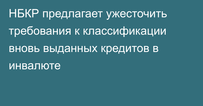 НБКР предлагает ужесточить требования к классификации вновь выданных кредитов в инвалюте