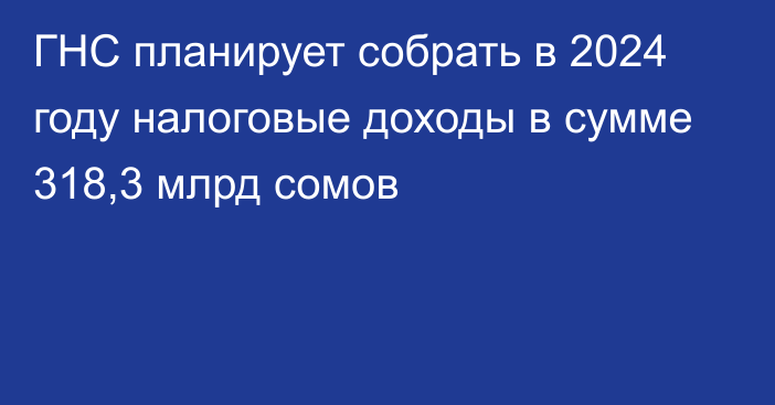 ГНС планирует собрать в 2024 году налоговые доходы в сумме 318,3 млрд сомов