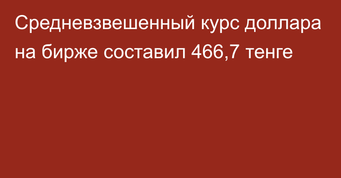 Средневзвешенный курс доллара на бирже составил 466,7 тенге