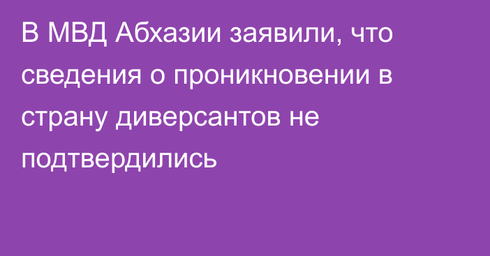 В МВД Абхазии заявили, что сведения о проникновении в страну диверсантов не подтвердились