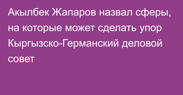 Акылбек Жапаров назвал сферы, на которые может сделать упор Кыргызско-Германский деловой совет