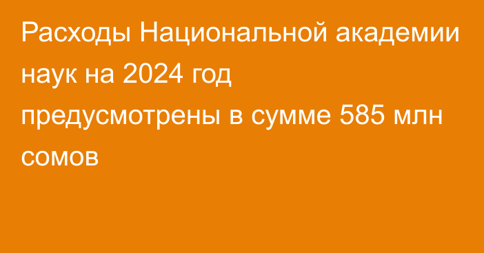 Расходы Национальной академии наук на 2024 год предусмотрены в сумме 585 млн сомов