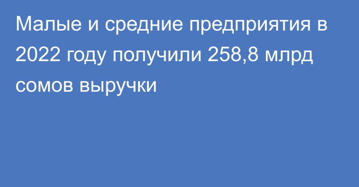 Малые и средние предприятия в 2022 году получили 258,8 млрд сомов выручки