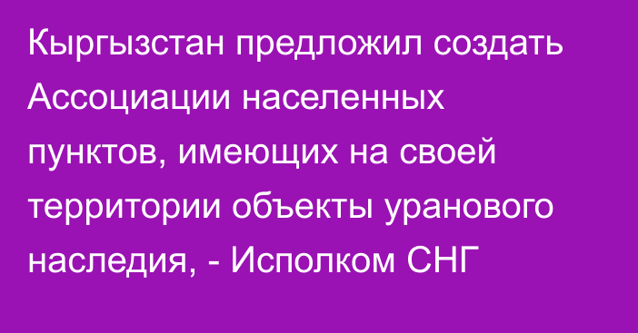 Кыргызстан предложил создать Ассоциации населенных пунктов, имеющих на своей территории объекты уранового наследия, - Исполком СНГ