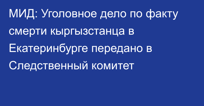 МИД: Уголовное дело по факту смерти кыргызстанца в Екатеринбурге передано в Следственный комитет