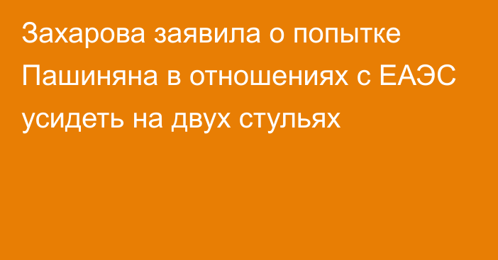 Захарова заявила о попытке Пашиняна в отношениях с ЕАЭС усидеть на двух стульях