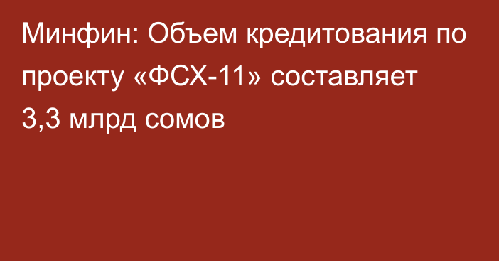 Минфин: Объем кредитования по проекту «ФСХ-11» составляет 3,3 млрд сомов