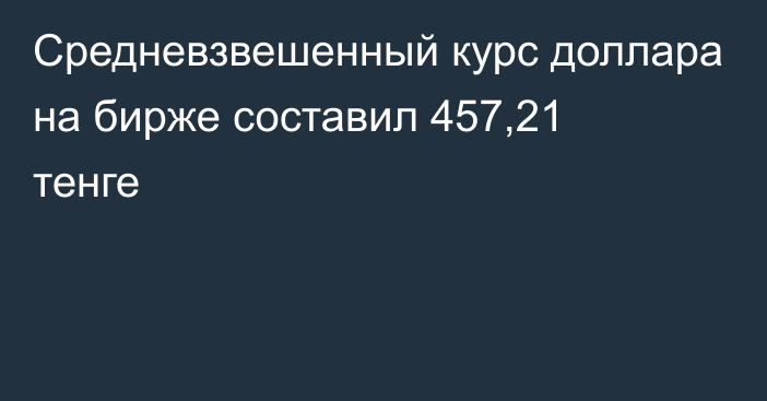 Средневзвешенный курс доллара на бирже составил 457,21 тенге