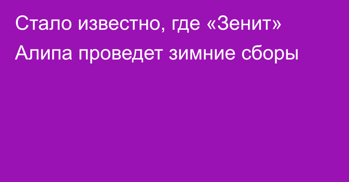 Стало известно, где «Зенит» Алипа проведет зимние сборы