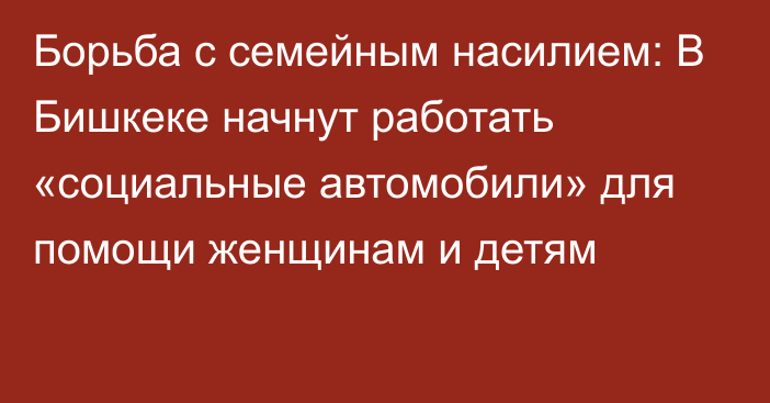 Борьба с семейным насилием: В Бишкеке начнут работать «социальные автомобили» для помощи женщинам и детям