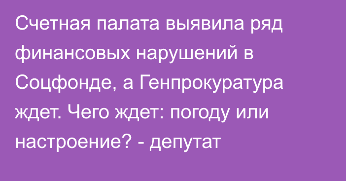 Счетная палата выявила ряд финансовых нарушений в Соцфонде, а Генпрокуратура ждет. Чего ждет: погоду или настроение? - депутат