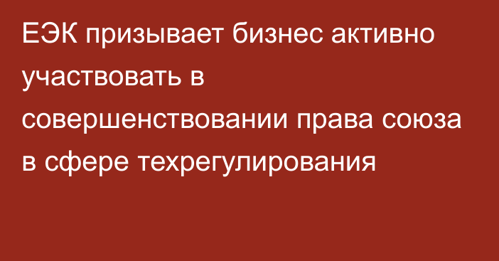 ЕЭК призывает бизнес активно участвовать в совершенствовании права союза в сфере техрегулирования