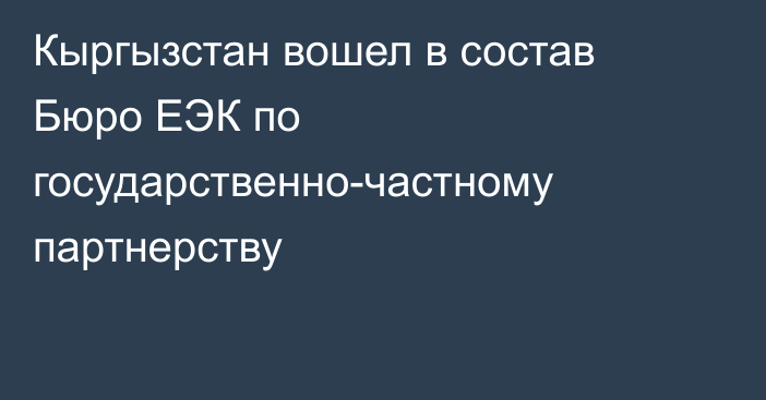 Кыргызстан вошел в состав Бюро ЕЭК по государственно-частному партнерству