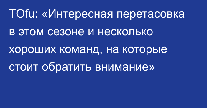 TOfu: «Интересная перетасовка в этом сезоне и несколько хороших команд, на которые стоит обратить внимание»